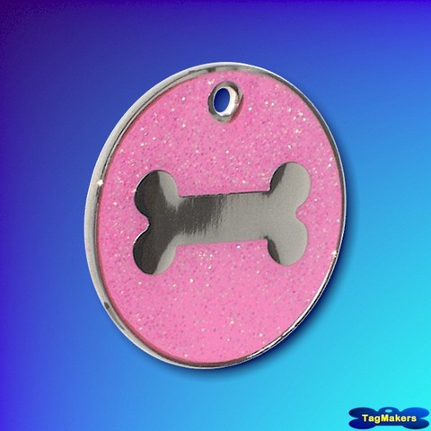 Glitter Bone Motif Pet Tag - Pink - 25mm
