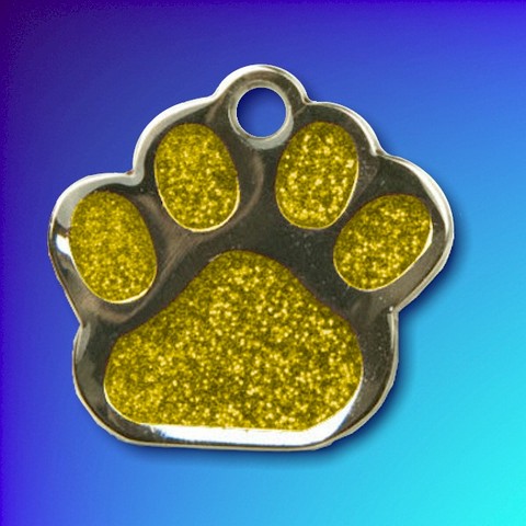 Paw Shape Glitter Pet Tag - Yellow - 25mm