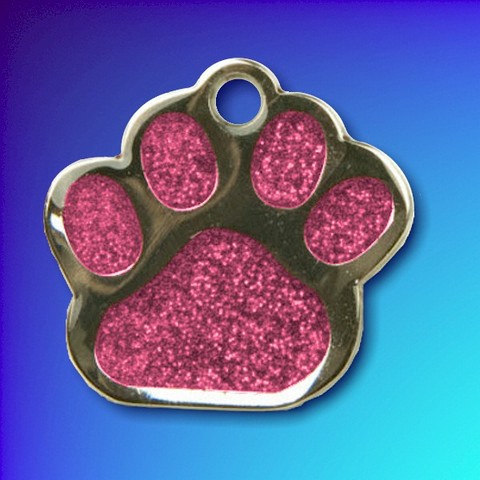 Paw Shape Glitter Pet Tag - Pink - 25mm