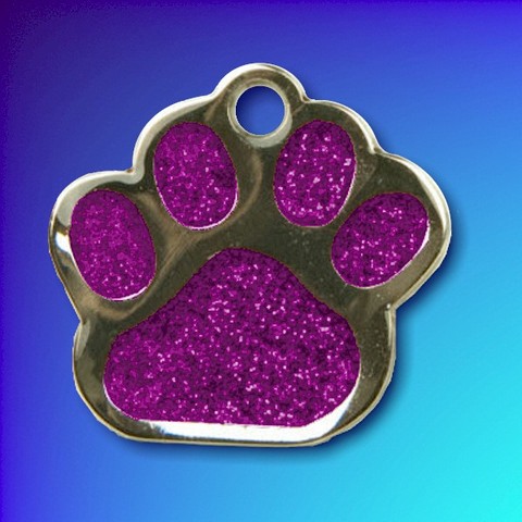 Paw Shape Glitter Pet Tag - Purple - 25mm